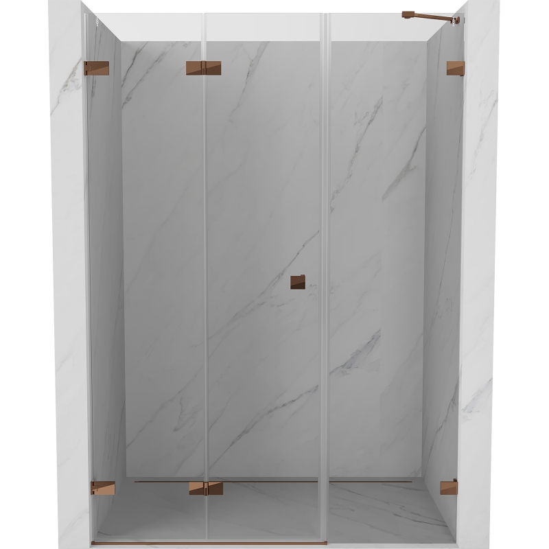 Mexen Lunar-F skladacie sprchové dvere ľave 135 cm, transparentné, ružové zlato - 836S-135-050-60-00-L