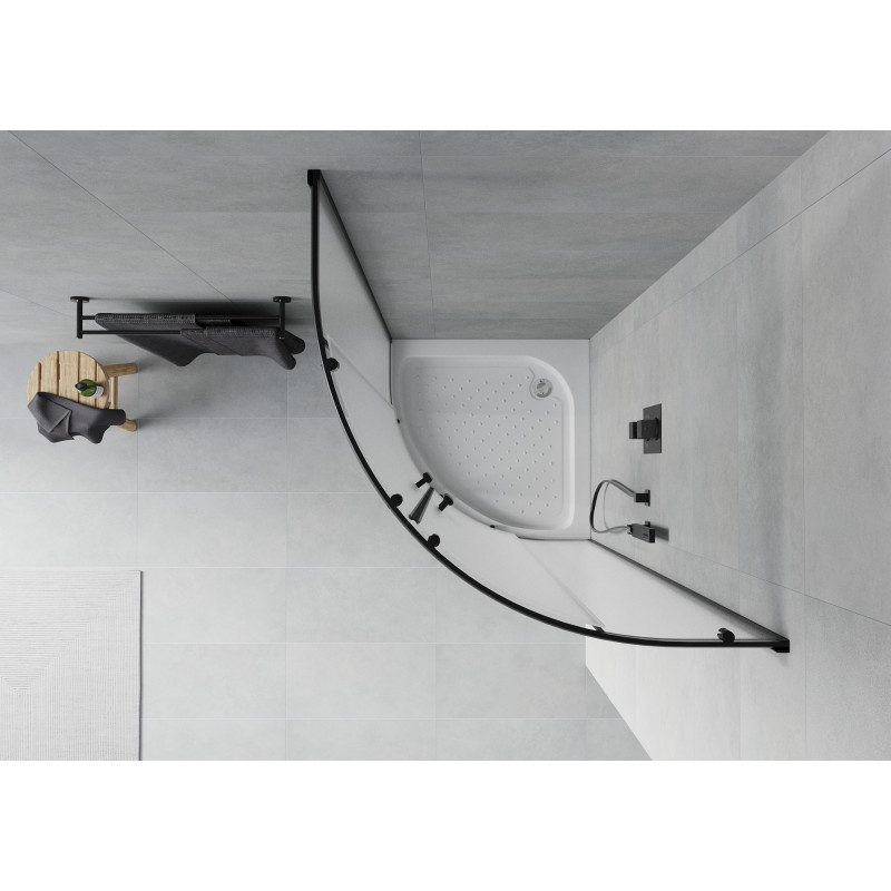 Mexen Rio sprchovací kút polkruhový 70 x 70 cm, matný, čierny + vanička , biela - 863-070-070-70-30-4710