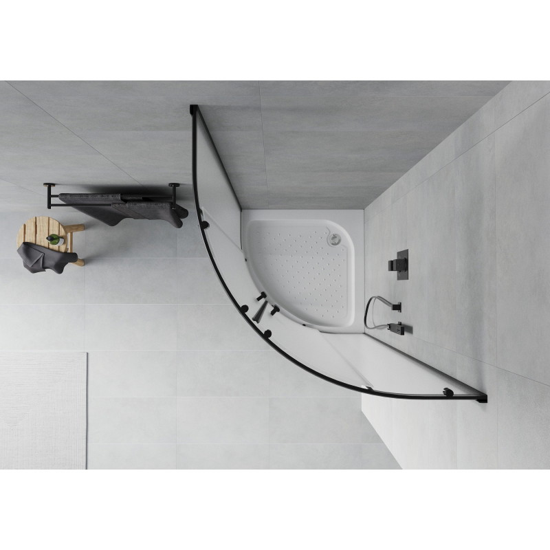 Mexen Rio sprchový kút polkruhový 80 x 80 cm, matný, čierny + vanička, biela - 863-080-080-70-30-4710