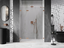 Mexen Lunar-F sprchové dvere skladacie ľavé 145 cm, transparentné, brúsená meď - 836S-145-050-65-00-L