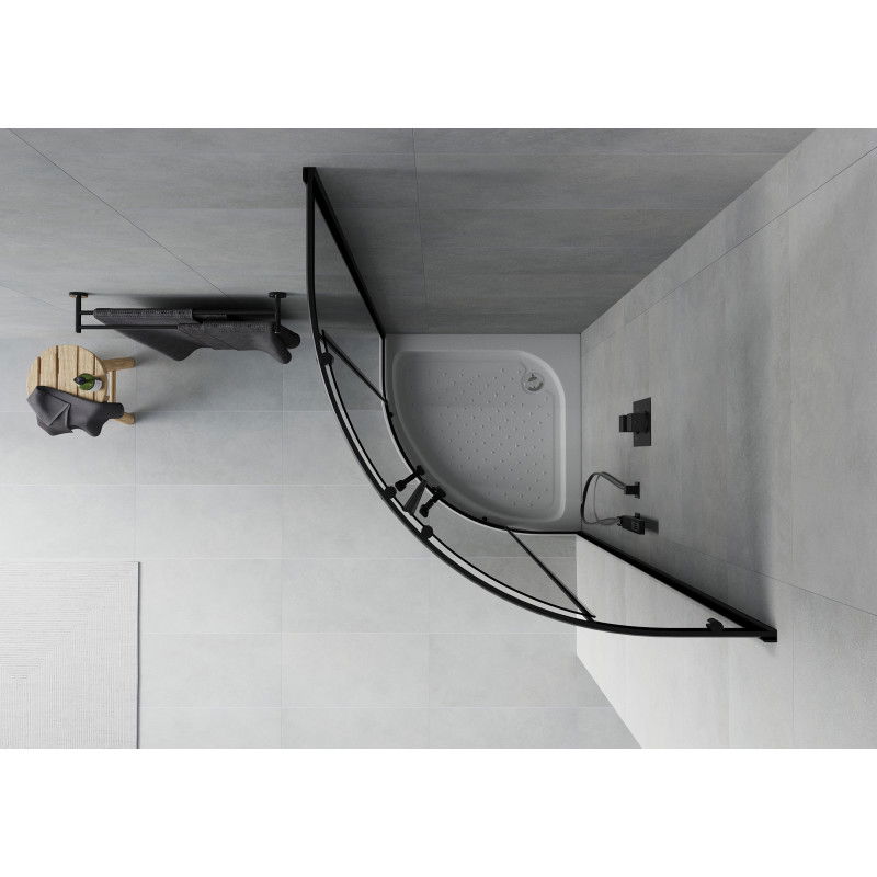 Mexen Rio polkruhová sprchová kabína 70 x 70 cm, grafitová, čierna + sprchová vanička Rio, biela - 863-070-070-70-40-4710