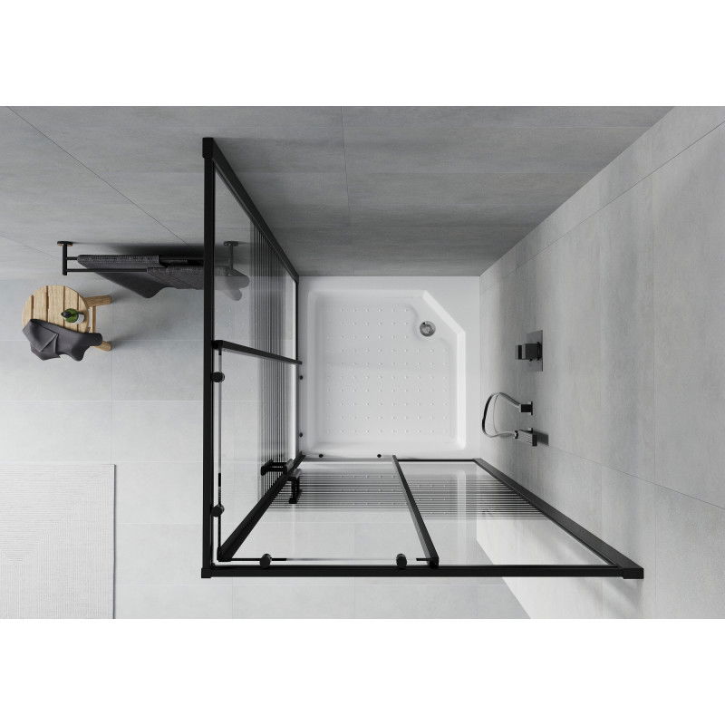 Mexen Rio štvorcová sprchová kabína 90 x 90 cm, čierne pruhy, čierna + sprchová vanička, biela - 860-090-090-70-20-4510