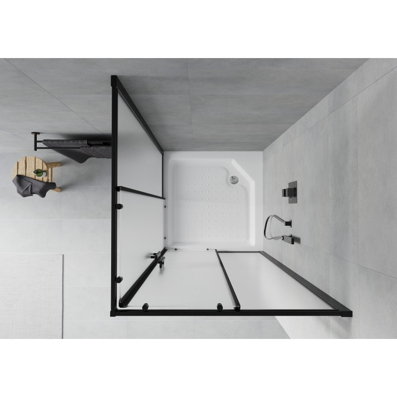 Mexen Rio štvorcový sprchový kút 90 x 90 cm, mrazivý, čierny + sprchová vanička, biela - 860-090-090-70-30-4510