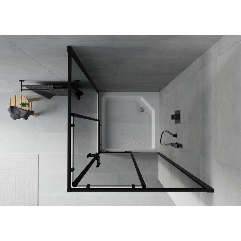 Mexen Rio štvorcový sprchový kút 90 x 90 cm, grafit, čierny + sprchová vanička Rio, biela - 860-090-090-70-40-4510