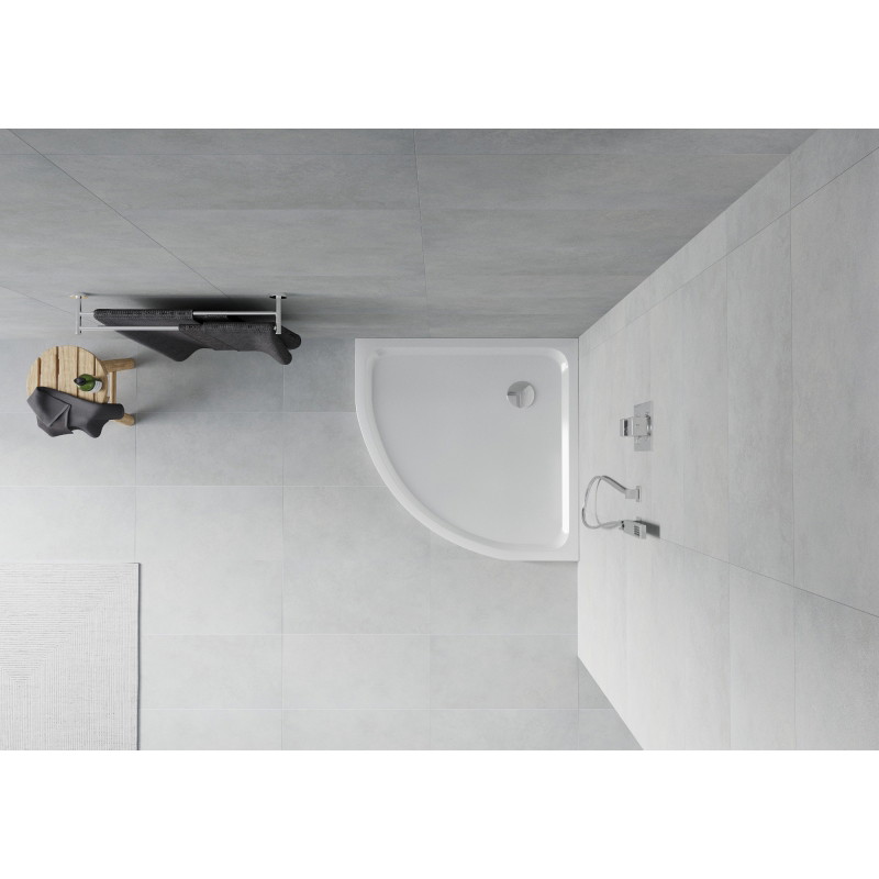 Mexen Flat polkruhový sprchový kút slim 100 x 100 cm, biely, sifón chróm - 41101010
