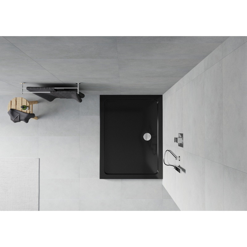 Mexen Flat obdĺžniková sprchová vanička slim 110 x 80 cm, čierna, sifón chróm - 40708011