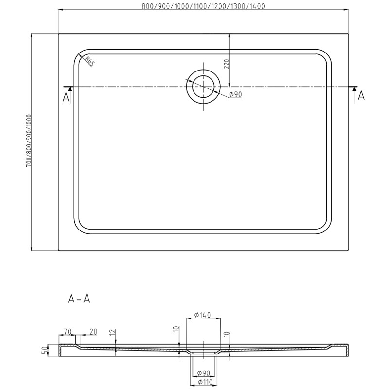 Mexen Flat obdĺžniková sprchová vanička slim 110 x 80 cm, čierna, sifón chróm - 40708011