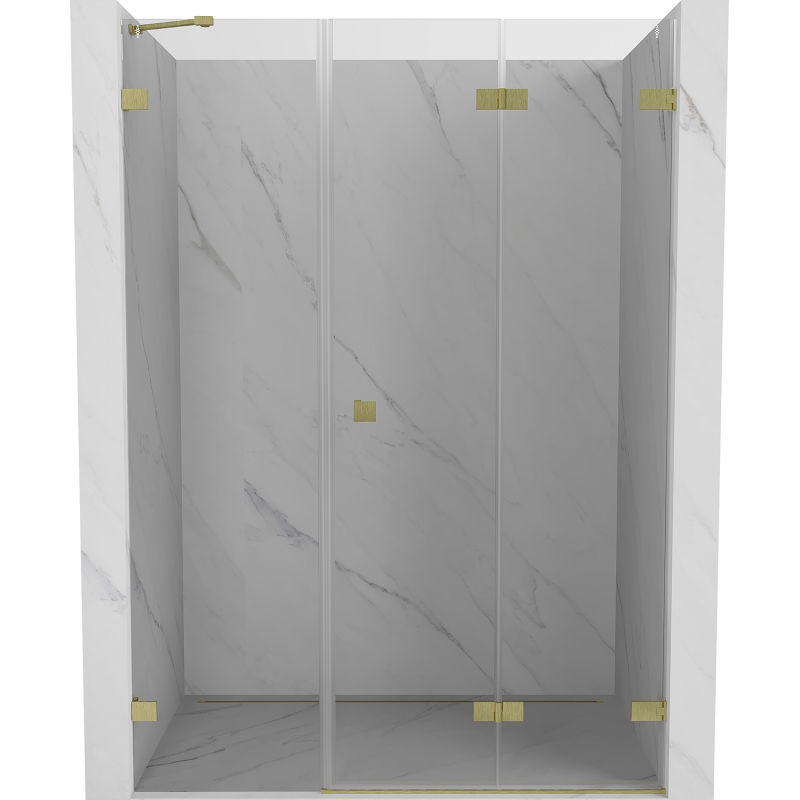 Mexen Lunar-F skladacie sprchové dvere pravé 135 cm, transparentné, zlaté kartáčované - 836S-135-050-55-00-P