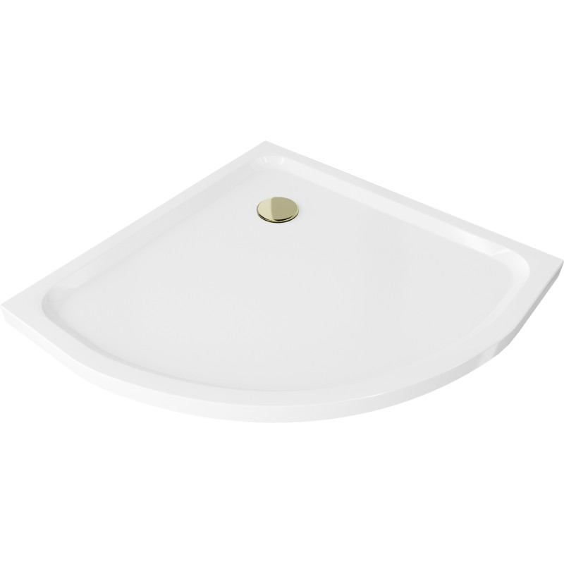 Mexen Flat polkruhový sprchovací kút slim 100 x 100 cm, biely, sifón zlatý - 41101010G