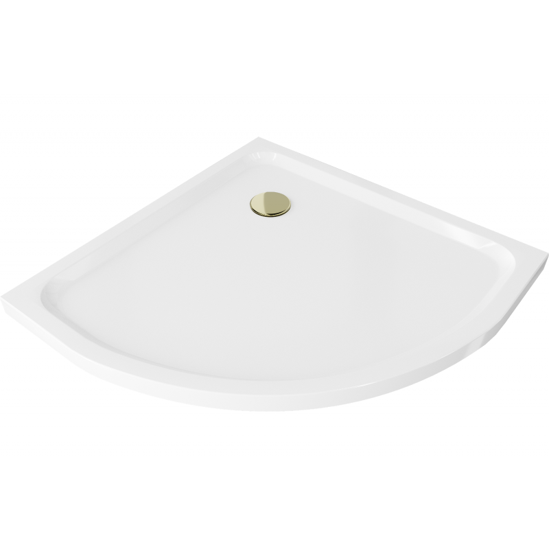 Mexen Flat polkruhový sprchový kút slim 100 x 100 cm, biely, sifón zlatý - 41101010G