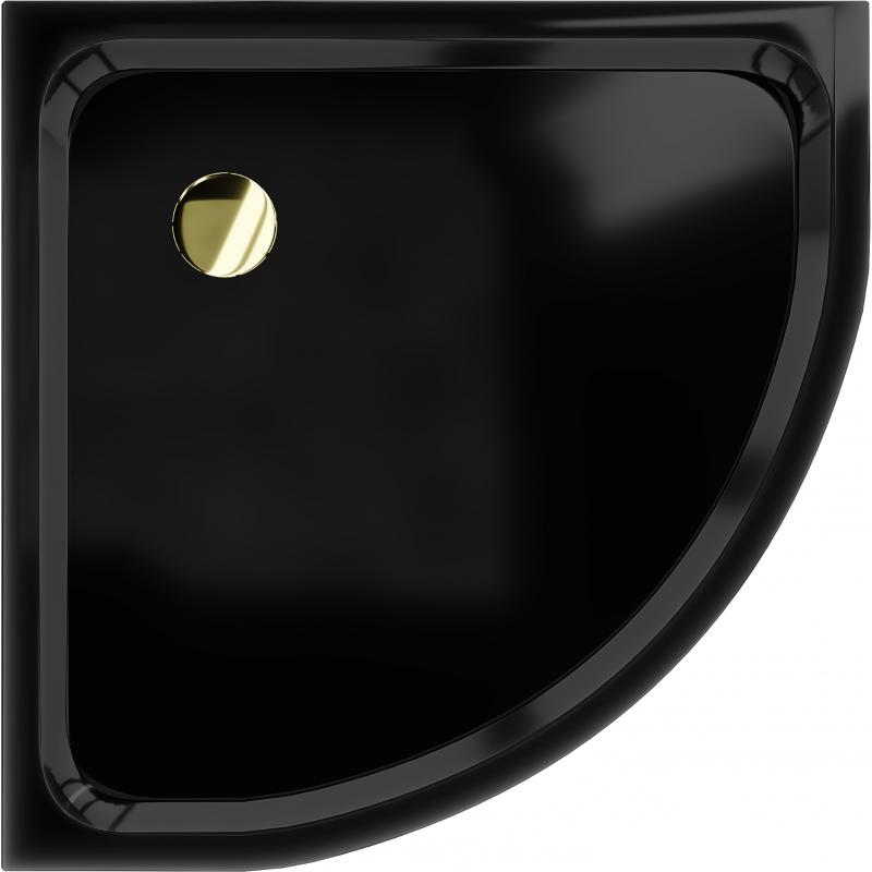 Mexen Flat polkruhová sprchová vanička slim 100 x 100 cm, čierna, sifón zlatý - 41701010G
