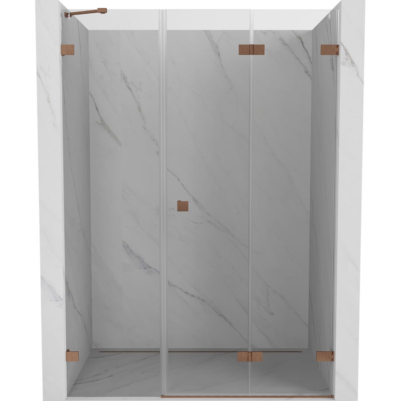 Mexen Lunar-F skladacie sprchové dvere pravé 145 cm, transparentné, brúsená meď - 836S-145-050-65-00-P