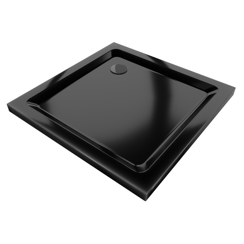Mexen Flat štvorcový sprchový kút slim 70 x 70 cm, čierny, sifón čierny - 40707070B