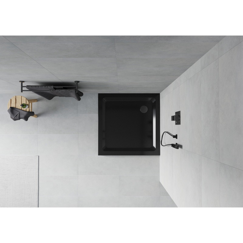 Mexen Flat štvorcový sprchový kút slim 70 x 70 cm, čierny, sifón čierny - 40707070B