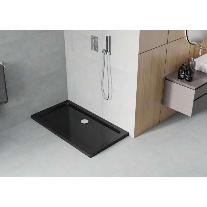 Mexen Flat slim obdĺžniková sprchová vanička 140 x 70 cm, čierna, chrómový sifón - 40707014