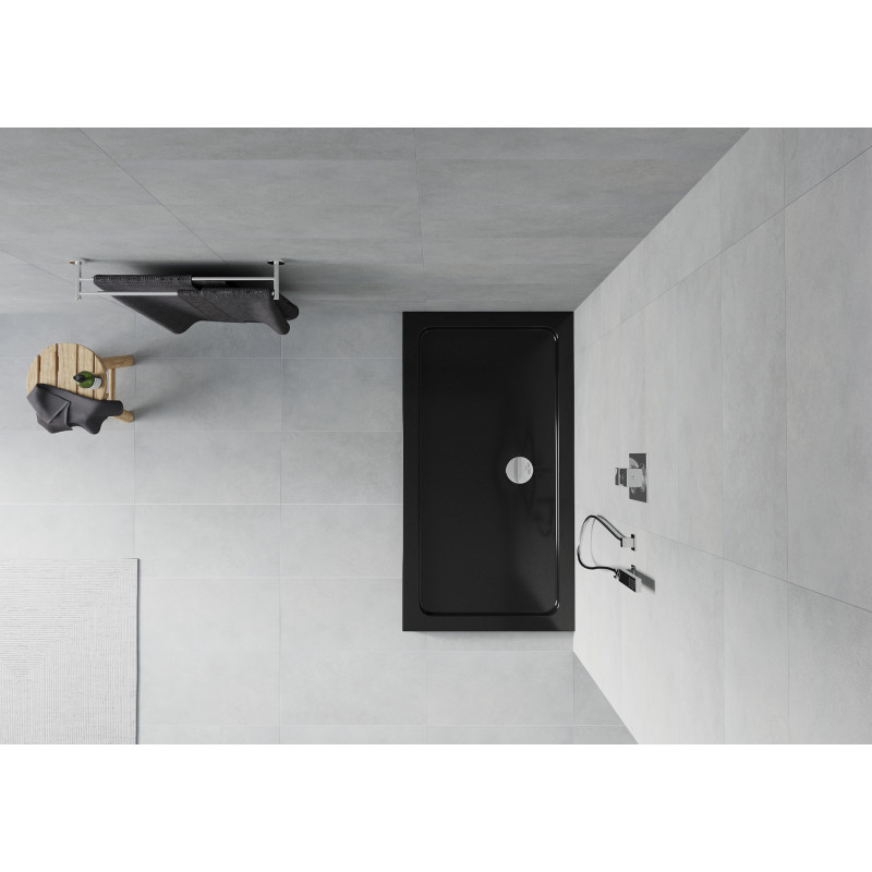 Mexen Flat slim obdĺžniková sprchová vanička 140 x 70 cm, čierna, chrómový sifón - 40707014