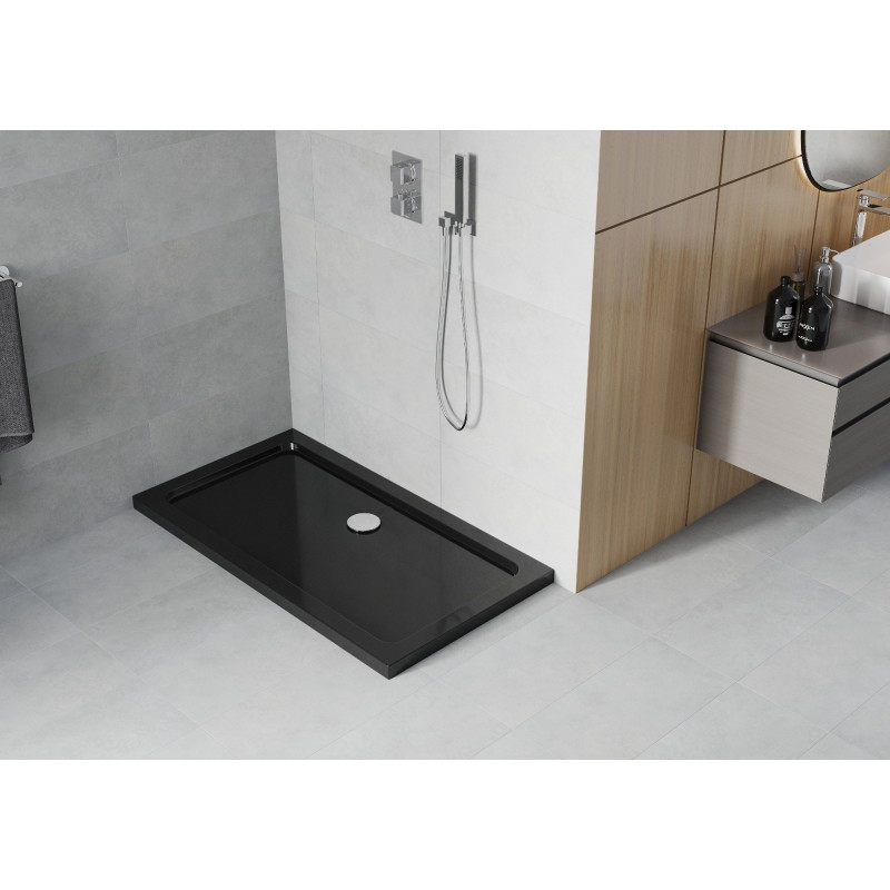 Mexen Flat obdĺžniková vanička slim 120 x 70 cm, čierna, sifón chróm - 40707012