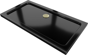 Mexen Flat obdĺžnikový sprchový kút slim 140 x 70 cm, čierny, sifón zlatý - 40707014G