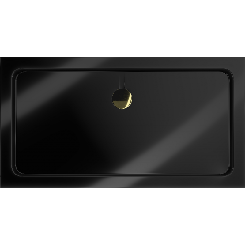 Mexen Flat obdĺžnikový sprchový kút slim 140 x 70 cm, čierny, sifón zlatý - 40707014G