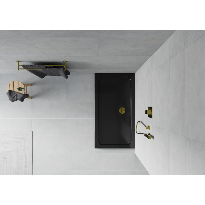 Mexen Flat obdĺžnikový sprchový kút slim 120 x 70 cm, čierny, sifón zlatý - 40707012G