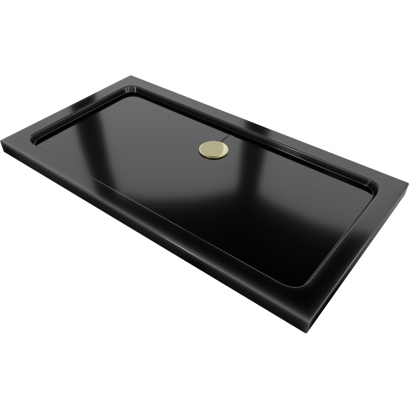 Mexen Flat obdĺžnikový sprchový kút slim 130 x 70 cm, čierny, sifón zlatý - 40707013G