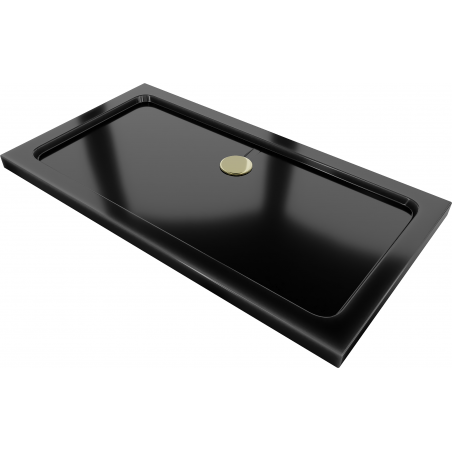 Mexen Flat obdĺžniková sprchová vanička slim 130 x 70 cm, čierna, sifón zlatý - 40707013G