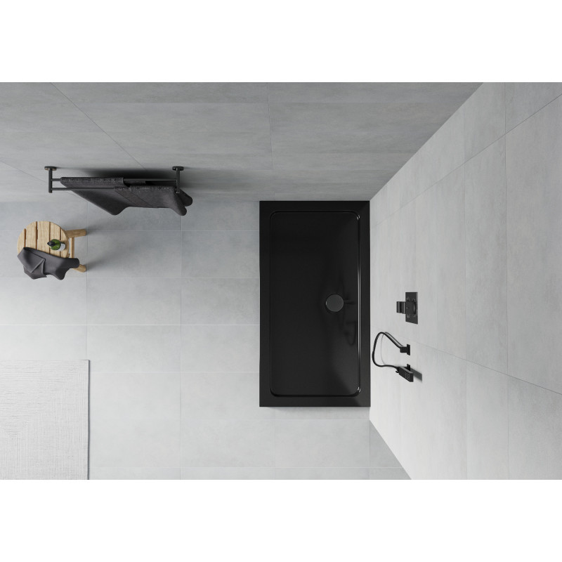 Mexen Flat obdĺžnikový sprchový kút slim 140 x 70 cm, čierny, čierny sifón - 40707014B