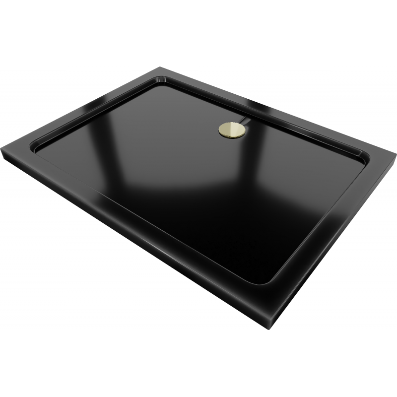 Mexen Flat obdĺžniková sprchová vanička slim 110 x 80 cm, čierna, syfon zlatá - 40708011G