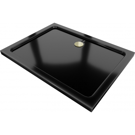 Mexen Flat obdĺžnikový sprchový kút slim 110 x 90 cm, čierny, sifón zlatý - 40709011G