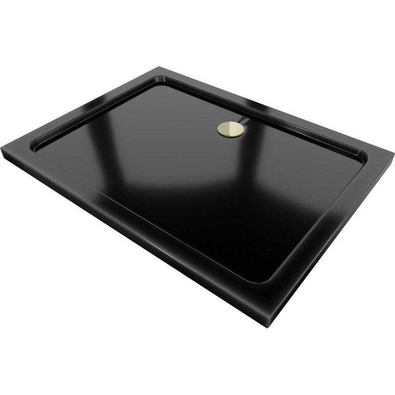 Mexen Flat obdĺžnikový sprchovací kút slim 130 x 80 cm, čierny, sifón zlatý - 40708013G