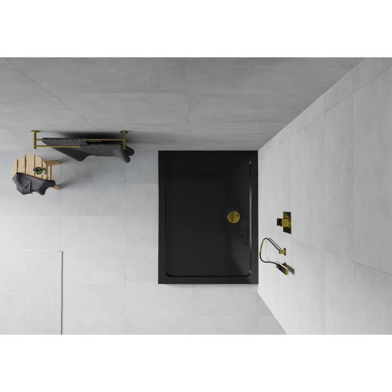 Mexen Flat sprchová vanička obdĺžniková slim 140 x 90 cm, čierna, sifón zlatý - 40709014G