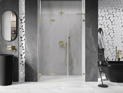 Mexen Lunar-F L skladacie sprchové dvere ľavé 140 cm, transparentné, zlaté brúsené - 836SL-140-050-55-00-L