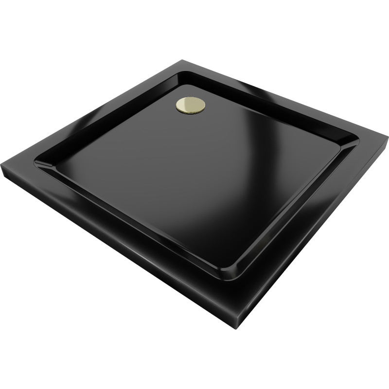 Mexen Flat štvorcový sprchový kút slim 100 x 100 cm, čierny, zlatý sifón - 40701010G