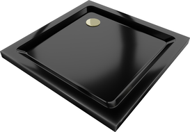 Mexen Flat štvorcový sprchový kút slim 100 x 100 cm, čierny, zlatý sifón - 40701010G