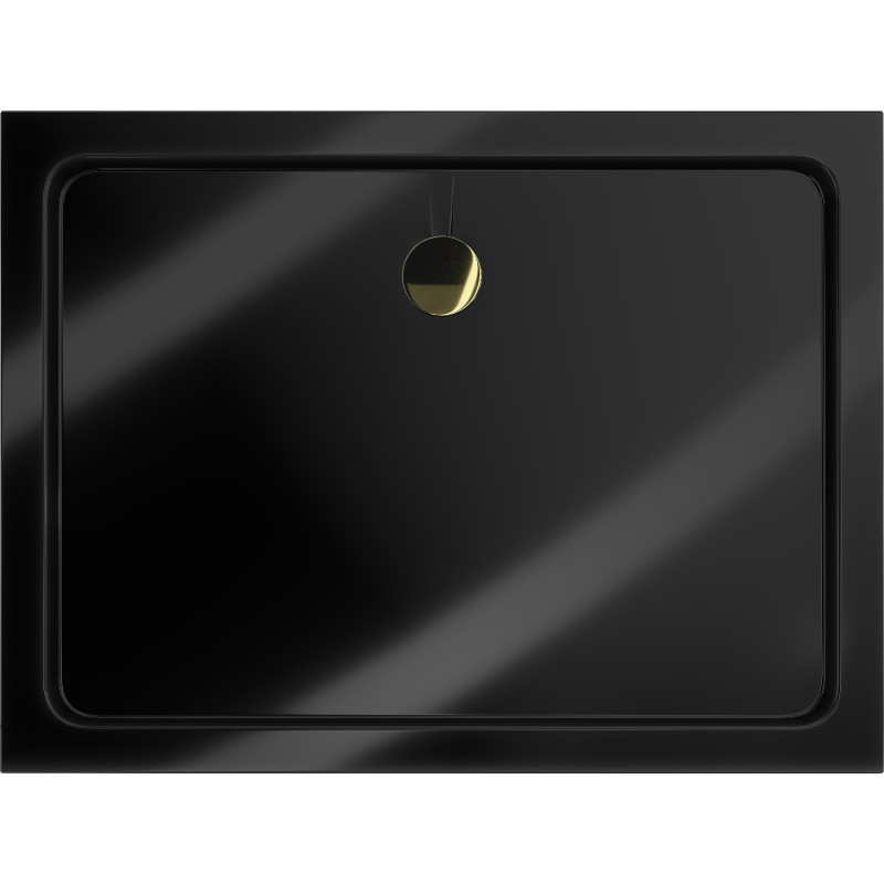 Mexen Flat rektangulárny sprchový kútik slim 120 x 100 cm, čierny, sifón zlatý - 40701012G
