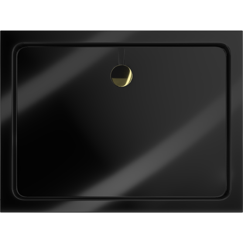Mexen Flat obdĺžniková vanička slim 130 x 100 cm, čierna, sifón zlatý - 40701013G