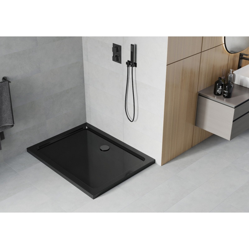 Mexen Flat obdĺžnikový sprchový kút slim 130 x 100 cm, čierny, sifón čierny - 40701013B