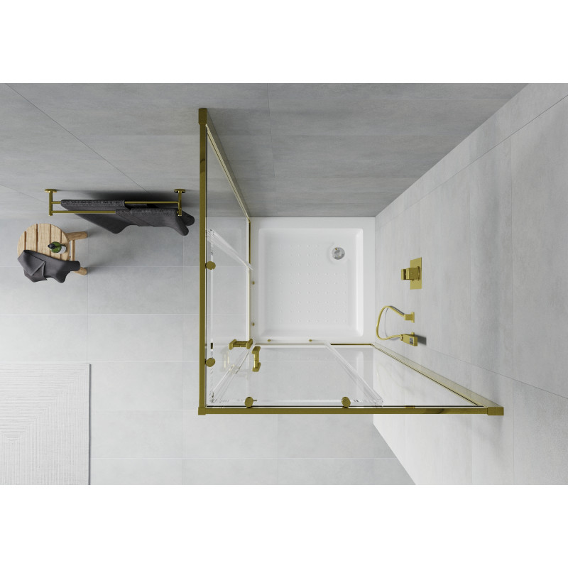 Mexen Rio štvorcový sprchový kút 80 x 80 cm, transparentný, zlatý + sprchová vanička, biela - 860-080-080-50-00-4510