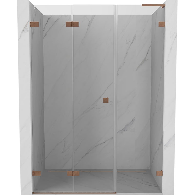 Mexen Lunar-F L skladacie sprchové dvere ľavé 140 cm, transparentné, brúsená meď - 836SL-140-050-65-00-L