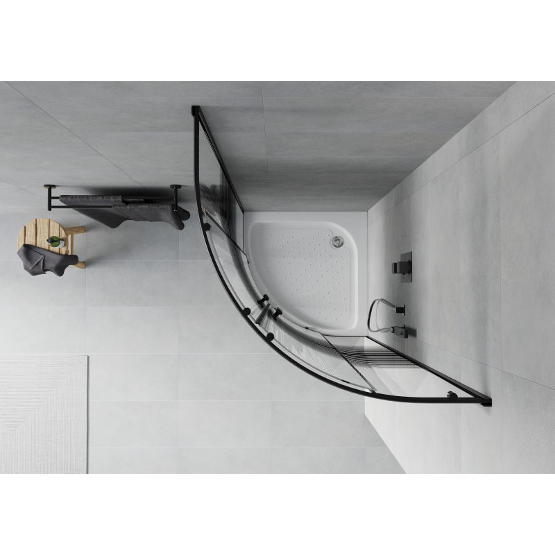 Mexen Rio polkruhový sprchovací kút 70 x 70 cm, čierne pásy, čierna + sprchová vanička, biela - 863-070-070-70-20-4710