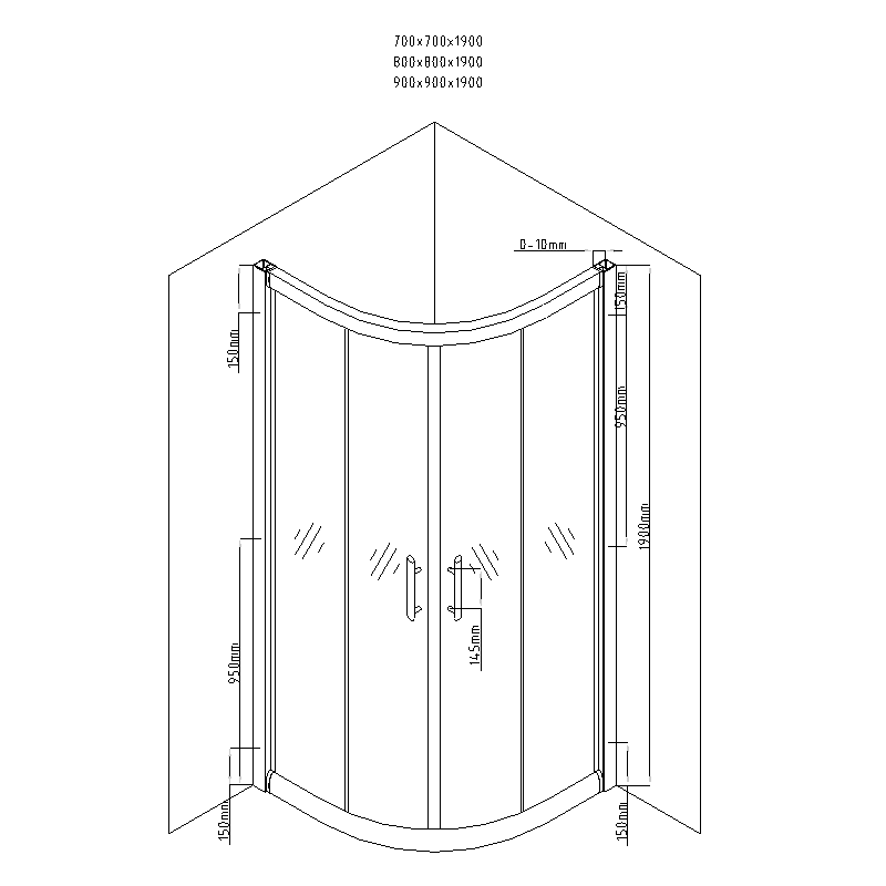 Mexen Rio polokruhová sprchová kabína 90 x 90 cm, čierne pruhy, čierna + vanička, biela - 863-090-090-70-20-4710