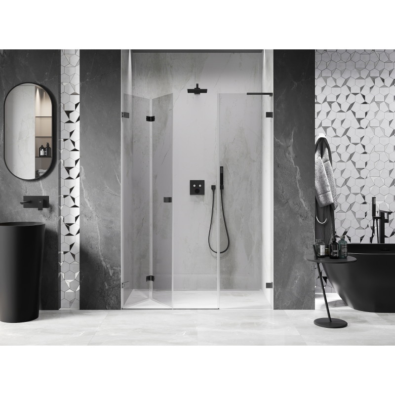 Mexen Lunar-F L skladacie sprchové dvere ľavé 130 cm, priehľadné, kartáčovaná gun grey - 836SL-130-050-66-00-L