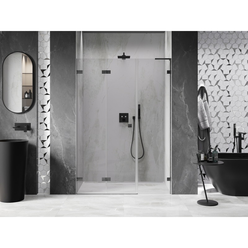 Mexen Lunar-F L skladacie sprchové dvere ľavé 130 cm, priehľadné, kartáčovaná gun grey - 836SL-130-050-66-00-L