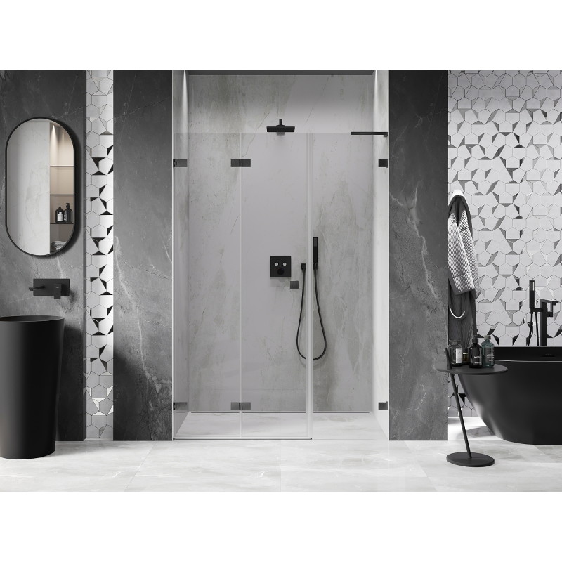 Mexen Lunar-F L skladacie sprchové dvere ľavé 130 cm, priehľadné, kartáčovaná gun grey - 836SL-130-050-66-00-L