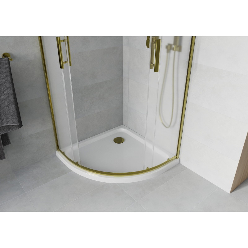 Mexen Rio sprchová kabína polkruhová 80 x 80 cm, matná, zlatá + vanička Flat, biela - 863-080-080-50-30-4110G