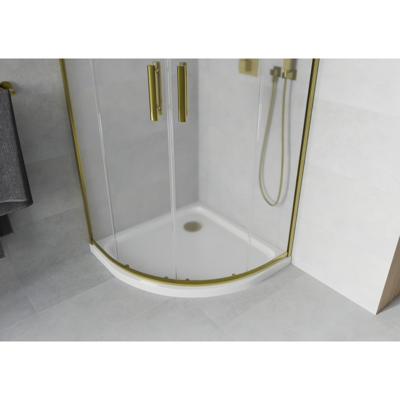 Mexen Rio sprchová kabína polkruhová 80 x 80 cm, matná, zlatá + vanička Flat, biela - 863-080-080-50-30-4110G
