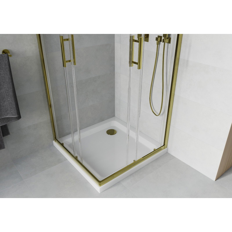 Mexen Rio sprchovací kút štvorcový 70 x 70 cm, transparentný, zlatý + plochá vanička, biela - 860-070-070-50-00-4010G