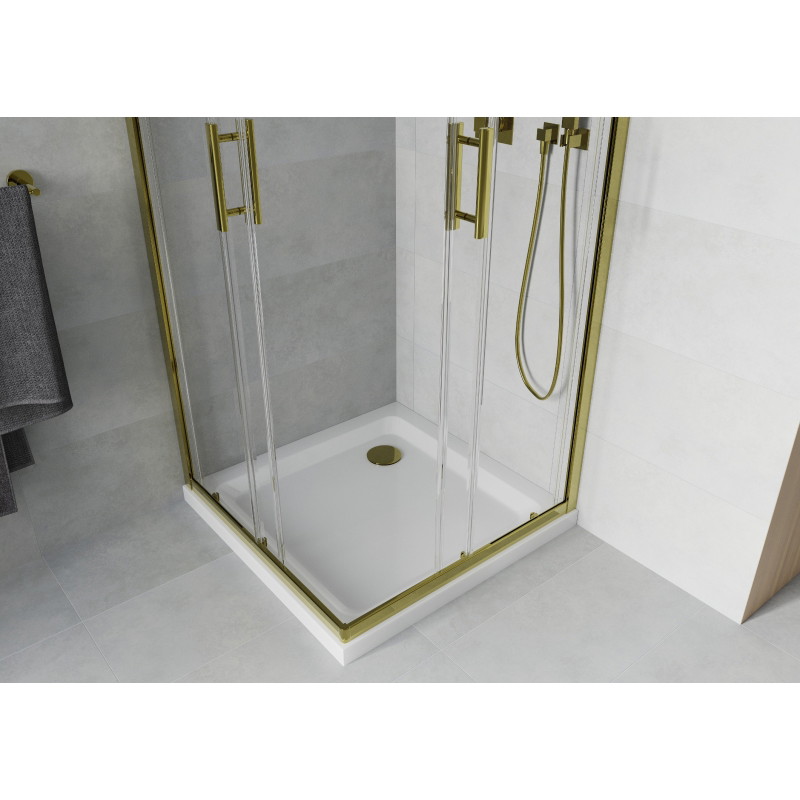 Mexen Rio štvorcový sprchový kút 70 x 70 cm, priehľadný, zlatý + brodisko Flat, biele - 860-070-070-50-00-4010G