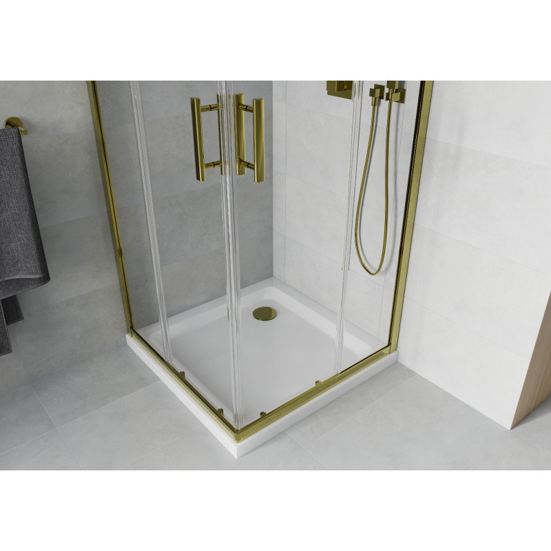 Mexen Rio štvorcový sprchový kút 80 x 80 cm, transparentný, zlatý + vanička Flat, biela - 860-080-080-50-00-4010G
