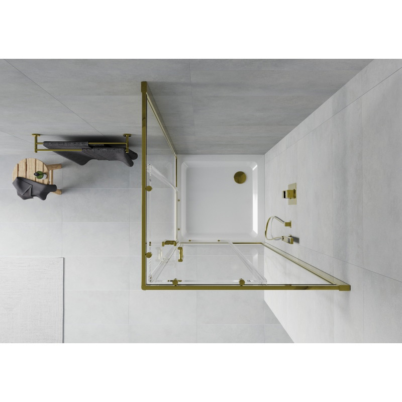 Mexen Rio štvorcový sprchový kút 80 x 80 cm, transparentný, zlatý + sprchová vanička Flat, biely